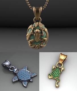 amphibiens pendentifs grenouille tortue pendentif art or bijoux dimond animaux 3d print model - Mito3D