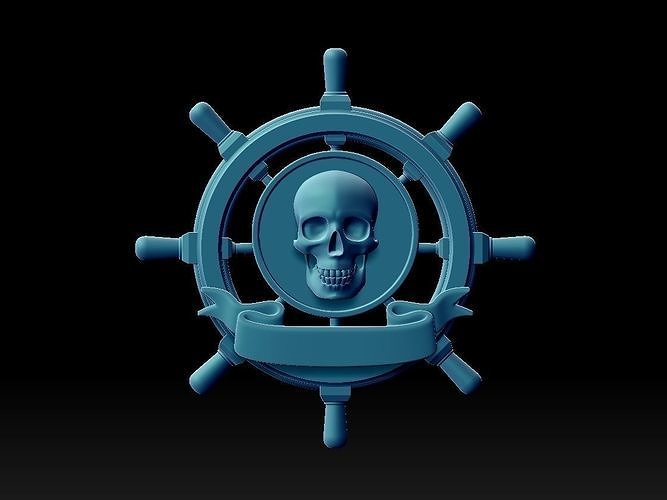 anchor steering wheel scull skeleton pirate compass squirming sea marine ribbon art sculptures skull 3D print model - Mito3D