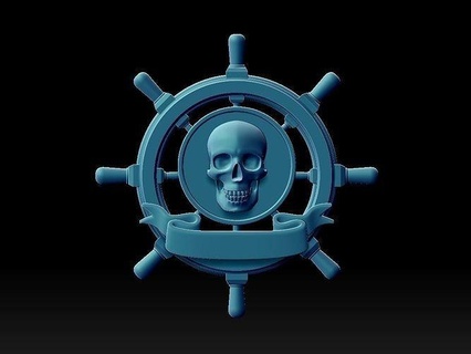 anchor steering wheel scull skeleton pirate compass squirming sea marine ribbon art sculptures skull 3d print model - Mito3D