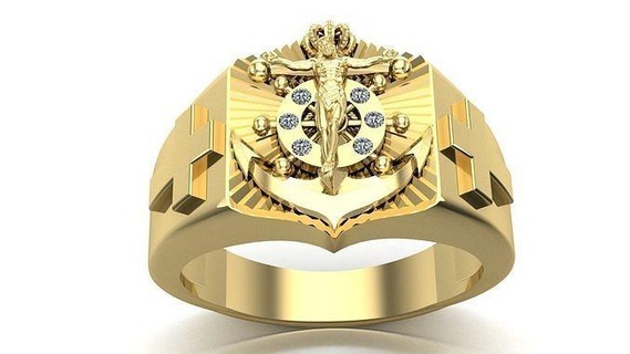 âncora Cristo anel 3d modelo Cruz imprimível prata ouro joalheria luxo acorde leve diamantes diamante religião argolas 3d print model - Mito3D