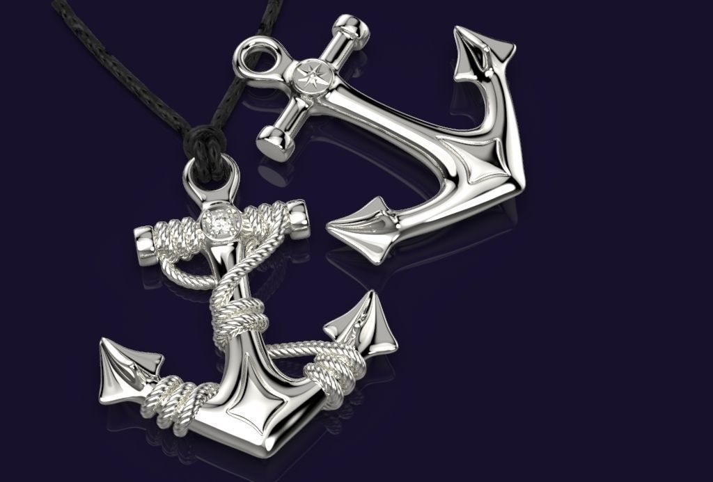 anchor pendant jewelry silver gold rope sailor diamond gem pendants marine sea captain 3D print model - Mito3D