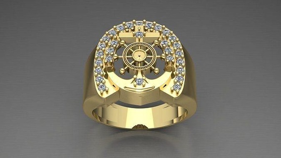 anchor ring diamonds 3d model jewelry signet ring men anchor sailor mens ocean ship wheel gold silver diamond diamonds rings  3d print model - Mito3D