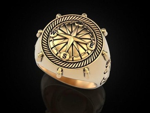 anchor rudder compass ring jewelry print 3dprinted jewellery printable design jewel golden printabl printing gold prototyping silver man captain rings 3d print model - Mito3D