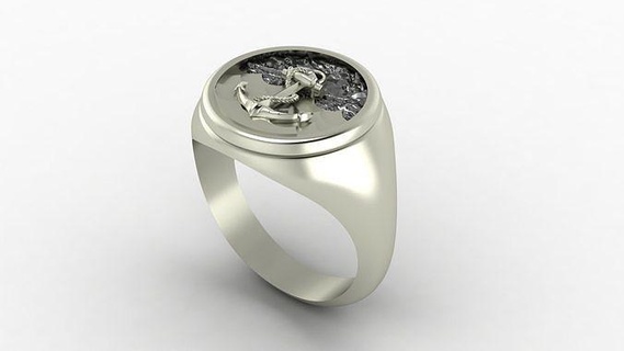 Anker Signet Ring Siegelring Schmuck Silber Gold Juwel cad druckbar Männer Ringe 3d print model - Mito3D