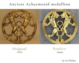 antiguo aqueménida medallón oro joyería joya colgante pendiente león imprimible persa colgantes canalla iraní irán sasánida stl armenio 3d print model - Mito3D