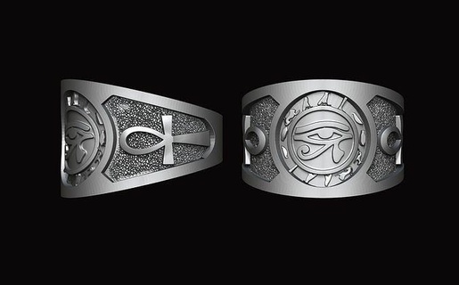 ancient egyptian horus ring ring jewelry silver diamond printable jewellery jewel gold sterling brilliant fashion ring egypt ancient pharonic ankh horus god sun rings  3d print model - Mito3D
