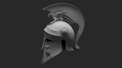 antiguo griego corintio casco escultura armadura romano capital ornamento esparta atenas búho león volador plumas arte esculturas 3d print model - Mito3D