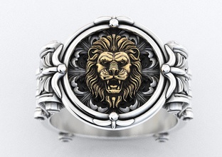 an ancien lions bague motifs 373 3dprinted conception mode or d'or bijou bijoux imprimable impression prototypage anneaux argent 3d print model - Mito3D