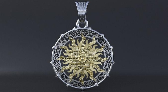 Antik Slav İskandinav güneş sembol 3d Yazdır cnc model muska Güneş kolye putperestlik gümüş takı mücevher oksitlenmiş molvinets etnik boho stil 3d print model - Mito3D