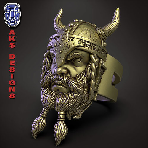 anillo orgánico joyería joya antiguo vikingo v1 motociclista pandilla moda punk barbado bigote jinetes rey corona humano cabeza guerrero combatiente guardia anillos cara 3D print model - Mito3D