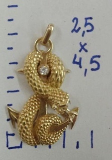 ancre Schlange pendentif Schmuck Gold Bijoux 3d Diamant Anhänger Halskette unisex Collier 3d print model - Mito3D