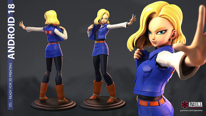 android 18 stl prêt 3d impression android18 dbz dragonballz dragon balle sexy mignonne milf statue figure azérama résine elegoo anycubic krilline jupe art sculptures 3D print model - Mito3D