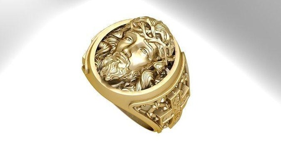 anel Jesus cristo ouro riqueza joalheria luxo brilhando disjuntar precioso decoração presente prata imprimível gema jóia argolas 3d print model - Mito3D