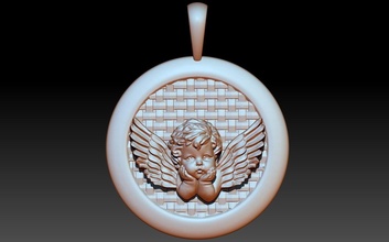 engel baby eros geflügelt anhänger halskette druckbar zbrush juwel schmuck gold silber muster statuette kind junge neugeborene cherub amor 3d print model - Mito3D