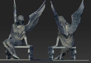 melek güzel kadın sandalye heykel kadın kız karakter insan vücut anatomi din heykeller sanat dindar nesne baş heykelcik cenaze töreni anıtlar mezar 3d print model - Mito3D