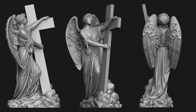 angel a cross printable wings statue christian cupid cherub monument jewelry jewellery cnc bible religious catholic relgion statuette jesus god cemetery art sculptures 3d print model - Mito3D