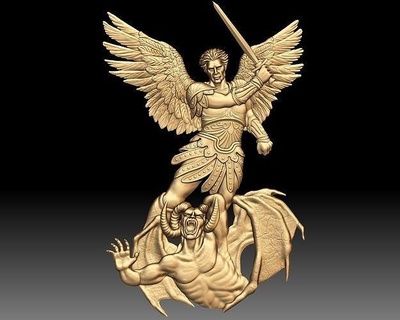 angelo demone Basso bas relief sollievo cnc router religione icona statua arte sculture 3d print model - Mito3D