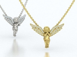 angel diamond necklace pendant praying 3dmodel jewelry pray wings cupid necklaces angels holy printable gold baby cupidone silver valentine 3d print model - Mito3D