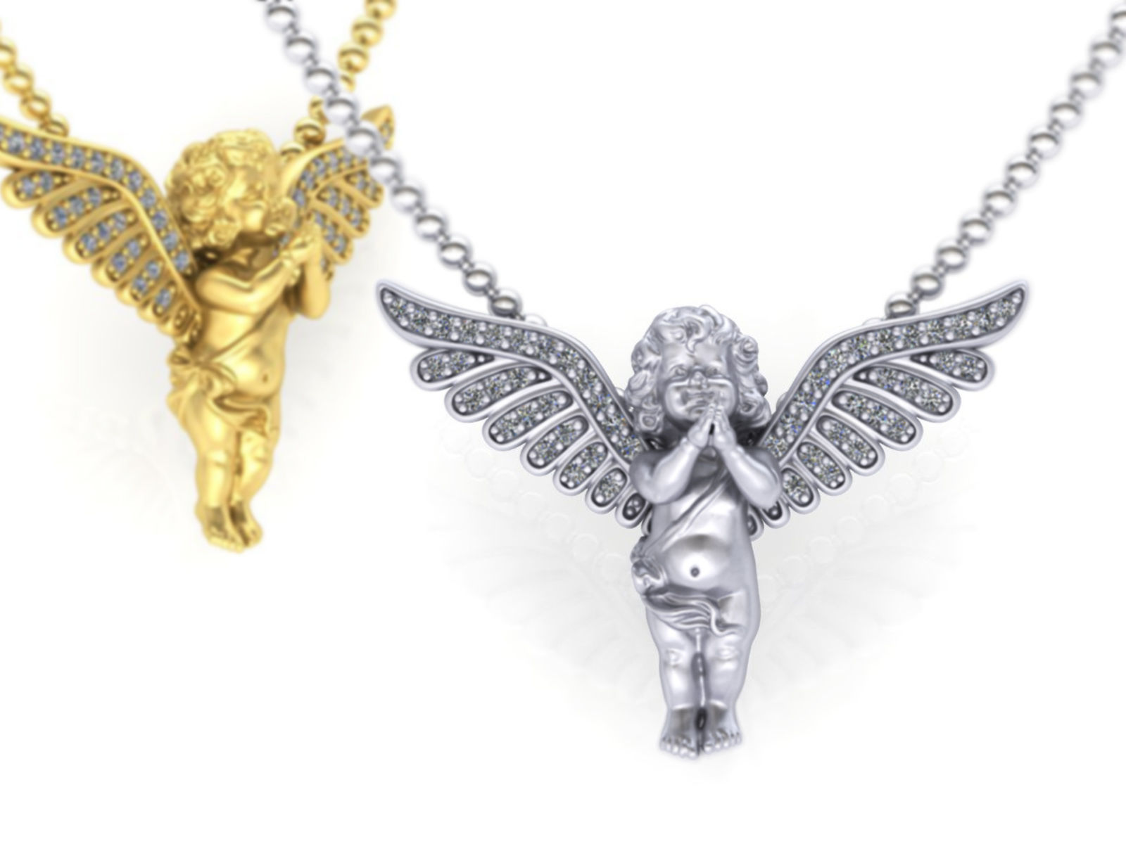 angelo ciondolo di diamanti gioielli oro diamante 3dmodel 3dangel ali stampabile argento acquistare 3dpendant usa il canada ciondoli 3D print model - Mito3D