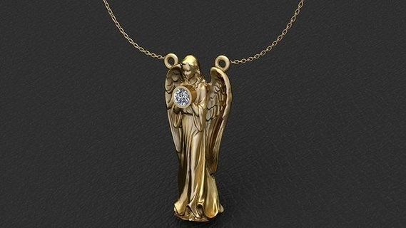 angel diamond pendant jewelry jewellery gold pendants necklace printable jewel fashion beauty silver 3d print model - Mito3D
