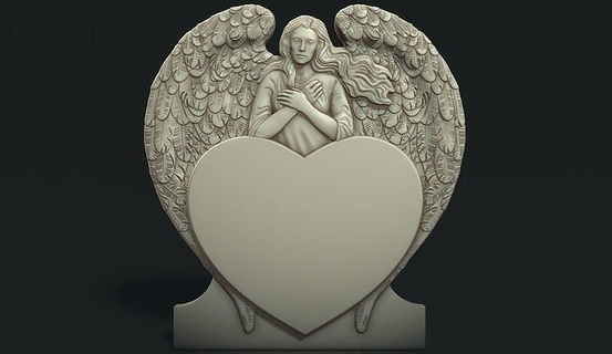 angel heart tombstone2 cnc tombstone memorial monument marble tomb grave headstone gravestone cemetery wings religion carve carving statue art sculptures 3d print model - Mito3D