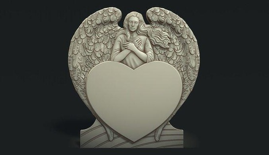 angel heart tombstone cnc memorial monument marble tomb grave headstone gravestone cemetery wings religion carve carving art sculptures 3d print model - Mito3D