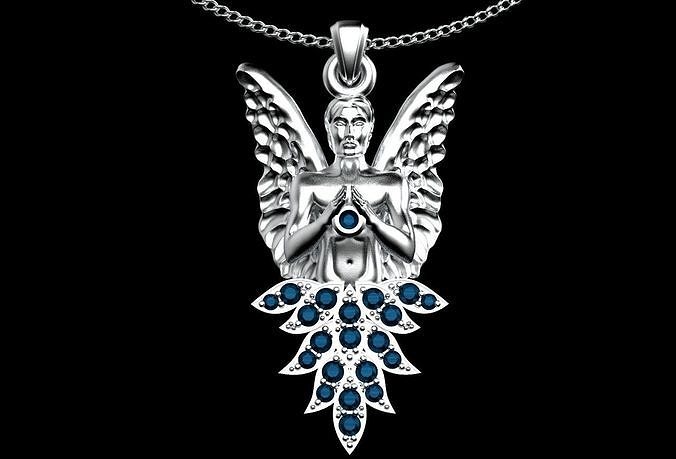 angel man pendant jewelry gold silver pendants printable diamond jewel necklace gem zbrush 3D print model - Mito3D