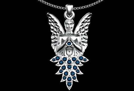 ange homme pendentif bijoux or argent pendentifs imprimable diamant bijou Collier gemme zbrush 3d print model - Mito3D