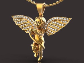 angel necklace pendant jewelry silver printable statue white shining gem platinum jaber precious gold zbrush matrix necklaces 3d print model - Mito3D