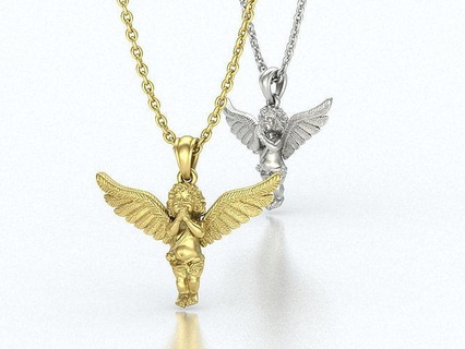 angel necklace pendant praying 3dmodel jewelry wings wing neklace pray printable cupid nekclace mother necklaces holy gold baby usa canada europe united states angels 3d print model - Mito3D
