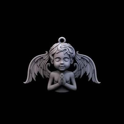 ange pendentif sculpture bijoux argent sterling imprimable créature or collier pendentifs tête statue 3d print model - Mito3D