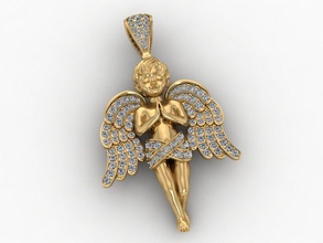 angel pendant mat day thien 2 gold silver diamond jewelry fashion matday trangsuc kimcuong thienthan treem boy son pendants 3d print model - Mito3D