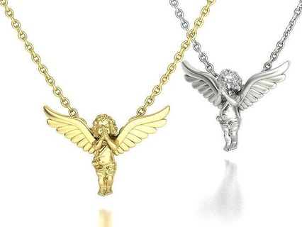 angel pendant necklace unique praying 3dmodel jewelry wings wing cupid necklaces printable gold cad 3dprinting baby angels pray luxury fashion usa canada 3d print model - Mito3D