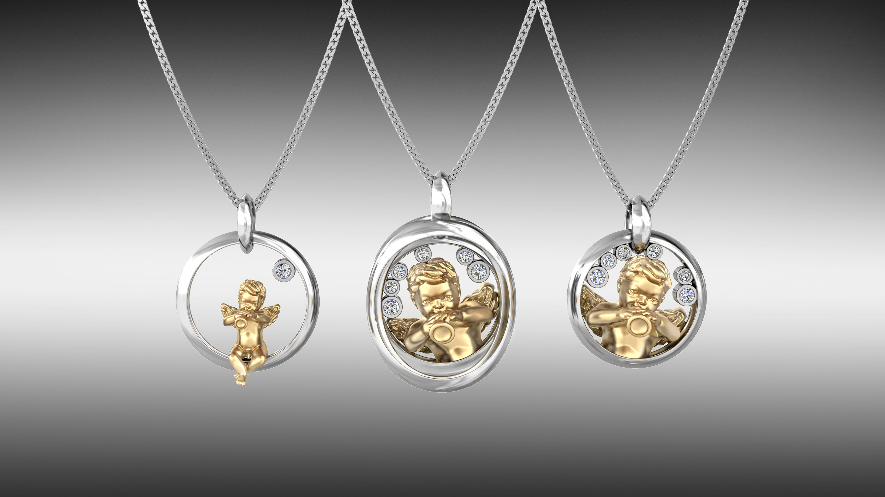 angel pendants - all 3 models jewelry pendant gold jewel diamond gem precious jewellery platinum sapphire amethyst gemstone gems diamonds emerald aquamarine ruby 3D print model - Mito3D