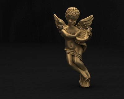 angel playing harp 3d model child wings jewelry art statue music instrument sculpture zbrush 3d print model - Mito3D