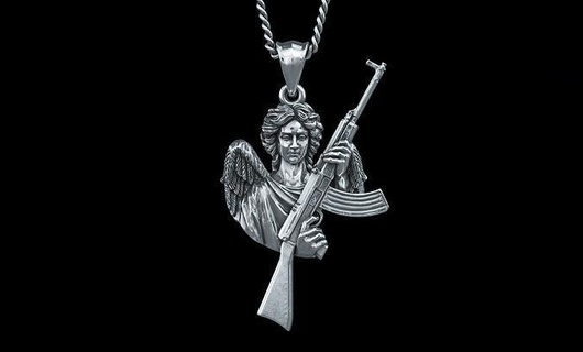 ángel arma colgante pendiente oro imprimible diamante Boda canalla plata liquidación regalo único brutal 3dprint libra esterlina compartir ak 47 religioso joyería joya colgantes 3d print model - Mito3D