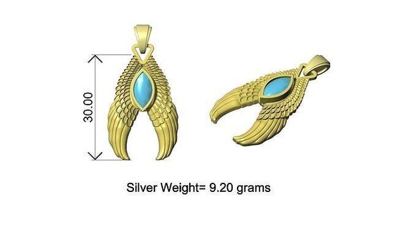 angel wing gemstone pendant design angelwing wings necklace cad cam cnc silver gold jewelry jewellery feather sculpture fantasy art pendants 3d print model - Mito3D