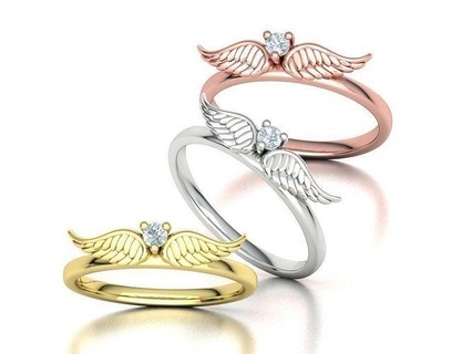 angel wings delicate ring diamond 3dmodel jewelry wing band rings printable cad fashion engagement gold dimaonds usa canada europe uk israel united states wax 3d print model - Mito3D