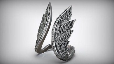 angel wings diamond oxidized ring silver nature printable adjustable size luxury jewellery high jewelry making 3d milling prototype rings 3d print model - Mito3D