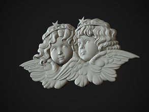 angels head sculpture fiorucci design statue girls art two baby hair star eyes cute cupid jewelry pendants sculptures bas relief 3d print model - Mito3D