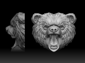 bravo urso pingente arte escultura animal rugido joalheria selvagem floresta pardo cabeça animais selvagens natureza alívio colares 3d print model - Mito3D
