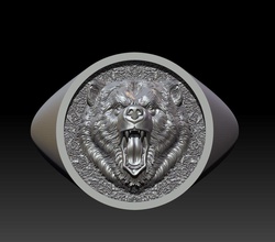bravo urso sinete anel 3d impressão modelo medida único pelúcia homens imprimível prata moda roupa joalheria argolas 3d print model - Mito3D