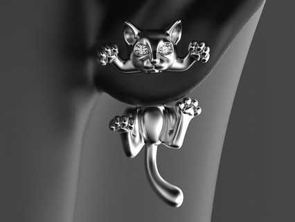 angry cat earring gems jewel texture steel silver gold sterling nature design art 3dprinted model 3d print printing prototyping jewelry earrings 3d print model - Mito3D