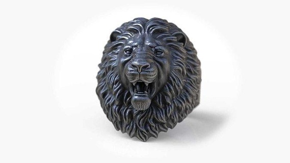 angry face lion ring character animal printable rings silver gold diamond jewelry 3d print model - Mito3D