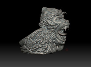 enojado gorila anillo 3d impresión modelo escultura animal imprimible arte cabeza joya joyería anillos 3d print model - Mito3D