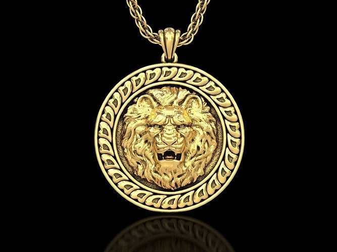 angry lion head2 medallion pendant v3 shield jewelry jewellery gold silver men women cat tiger animal sculpture beast leopard cheetah jaguar king warrior pendants 3D print model - Mito3D