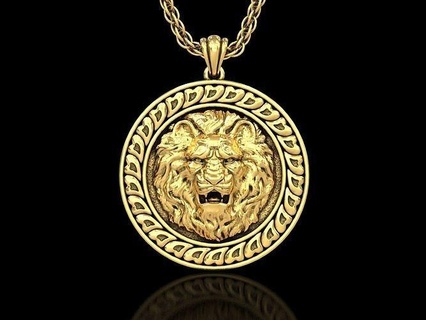 angry lion head2 medallion pendant v3 shield jewelry jewellery gold silver men women cat tiger animal sculpture beast leopard cheetah jaguar king warrior pendants 3d print model - Mito3D