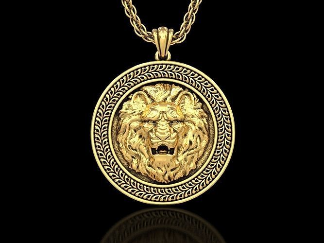 angry lion head2 medallion pendant v4 shield jewelry jewellery gold silver men women cat tiger animal sculpture beast leopard cheetah jaguar king warrior pendants 3D print model - Mito3D