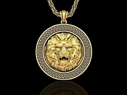 Bravo leão head2 medalhão pingente v4 escudo joalheria jóias ouro prata homens mulheres gato tigre animal escultura fera leopardo guepardo jaguar rei Guerreiro pingentes 3d print model - Mito3D