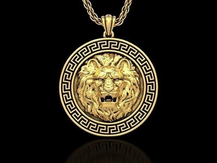 Bravo leão head2 medalhão pingente escudo joalheria jóias ouro prata homens mulheres gato tigre animal escultura fera leopardo guepardo jaguar rei Guerreiro pingentes 3d print model - Mito3D
